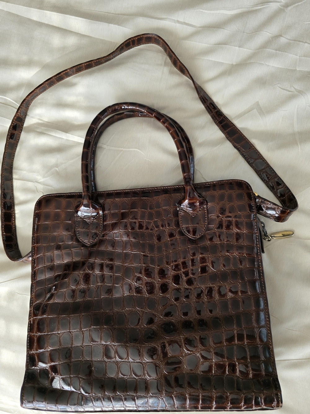 Talbot Vintage Croc-Embossed Tote Dark Brown/ReddishHints -